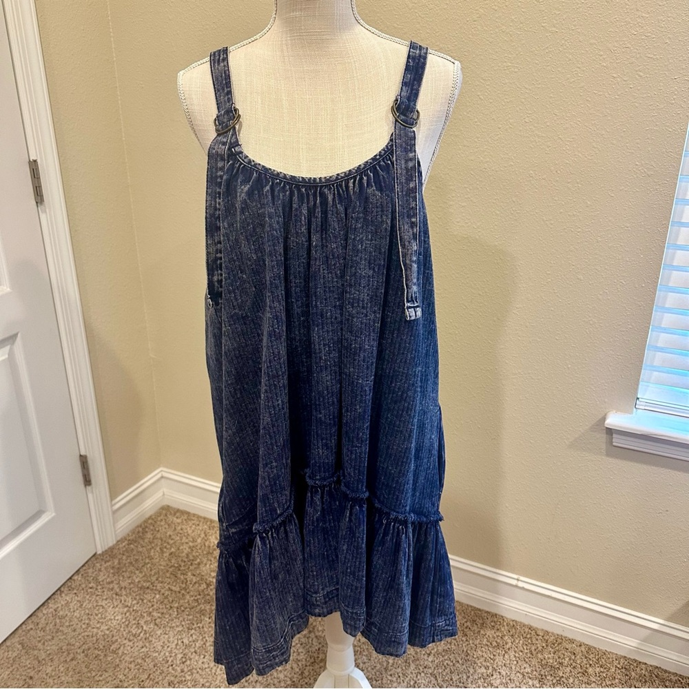 Free People Convertible Denim Mini Dress Size Medium - Picture 4 of 10